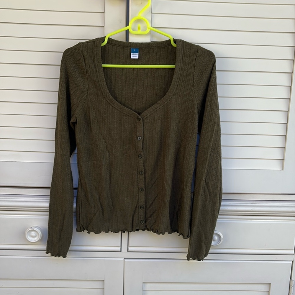 V neck olive green Henley shirt